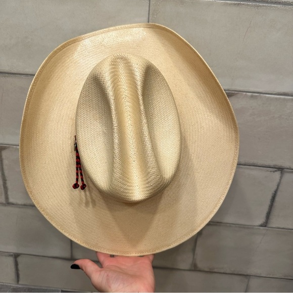Justin straw cowboy hat western cowgirl red black tan 7 long oval 6X regal Toyo - Picture 9 of 16
